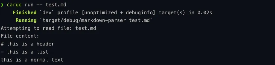 Cargo CLI file reading output